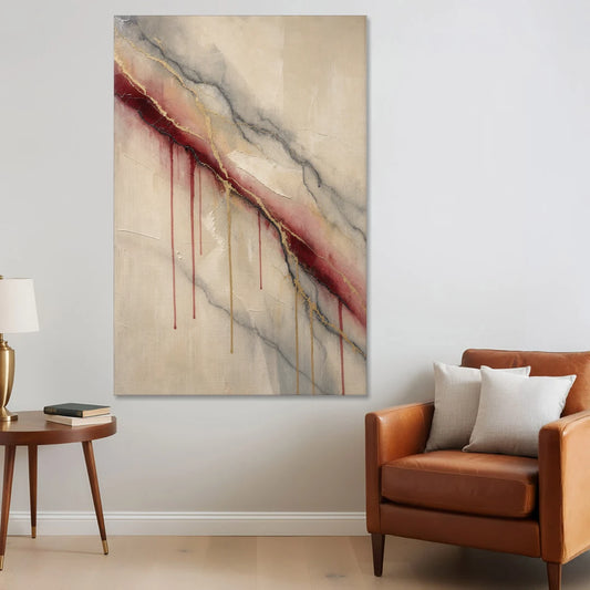 Abstract Crimson Vein in Cream Marble - Canvas Wall Art - Sofa - 40x60