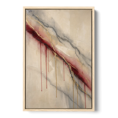 Abstract Crimson Vein in Cream Marble - Oak Framed Canvas Wall Art - Front