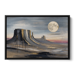 Abstract Desert Wall Art of a Moonlit Mesa - Black Framed Canvas Wall Art - Front