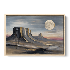 Abstract Desert Wall Art of a Moonlit Mesa - Oak Framed Canvas Wall Art - Front