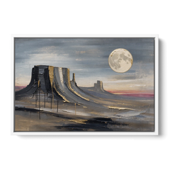 Abstract Desert Wall Art of a Moonlit Mesa - White Framed Canvas Wall Art - Front