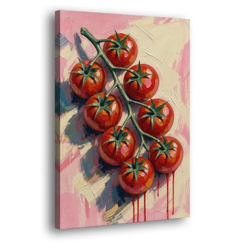 Abstract Fruit Painting of Cherry Tomatoes on the Vine - Canvas Wall Art - Side