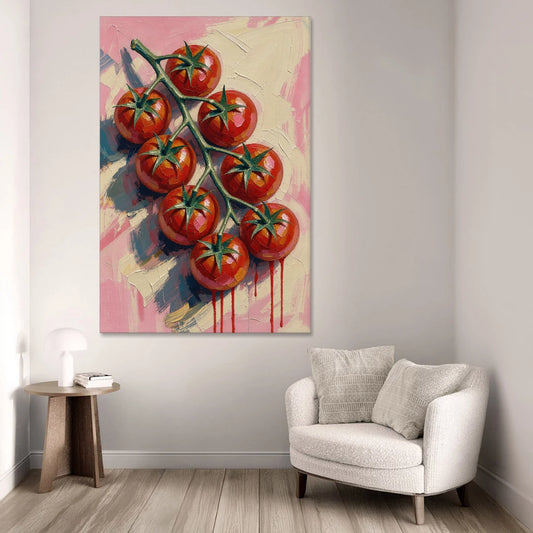 Abstract Fruit Painting of Cherry Tomatoes on the Vine - Canvas Wall Art - Sofa - 40x60