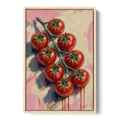 Abstract Fruit Painting of Cherry Tomatoes on the Vine - Oak Framed Canvas Wall Art - Front