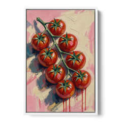 Abstract Fruit Painting of Cherry Tomatoes on the Vine - White Framed Canvas Wall Art - Front