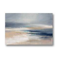Abstract Horizon Painting in Navy and Mist - Canvas Wall Art - Front