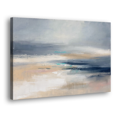 Abstract Horizon Painting in Navy and Mist - Canvas Wall Art - Side