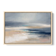Abstract Horizon Painting in Navy and Mist - Oak Framed Canvas Wall Art - Front