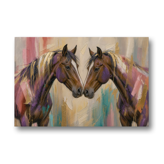 Abstract Horse Wall Art of Two Bays Touching Noses - Canvas Wall Art - Front