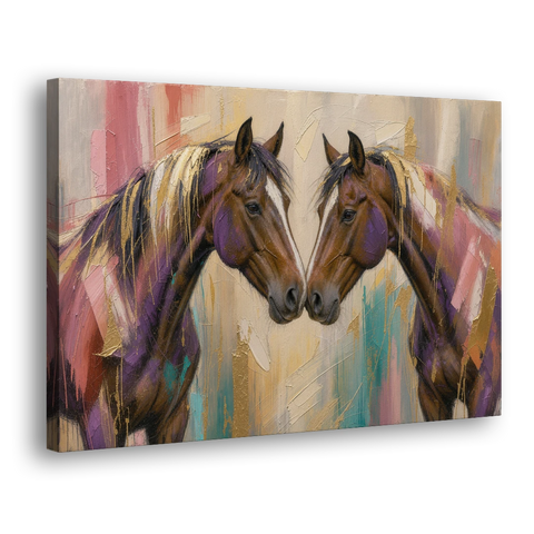 Abstract Horse Wall Art of Two Bays Touching Noses - Canvas Wall Art - Side