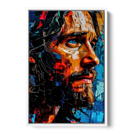 Abstract Jesus Portrait - White Framed Canvas Wall Art - Front