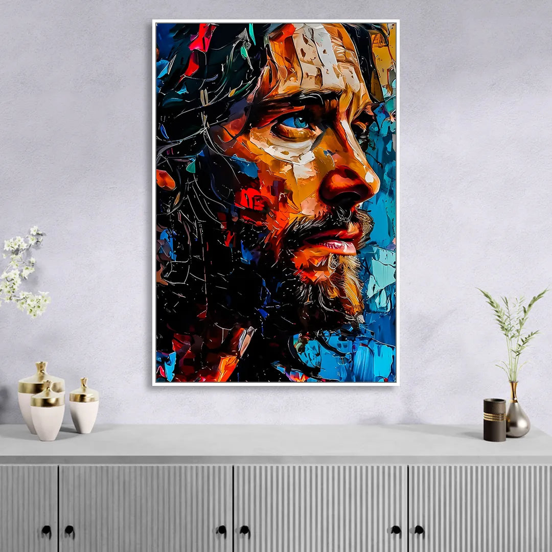 Abstract Jesus Portrait Sitting Room - White Canvas Wall Art
