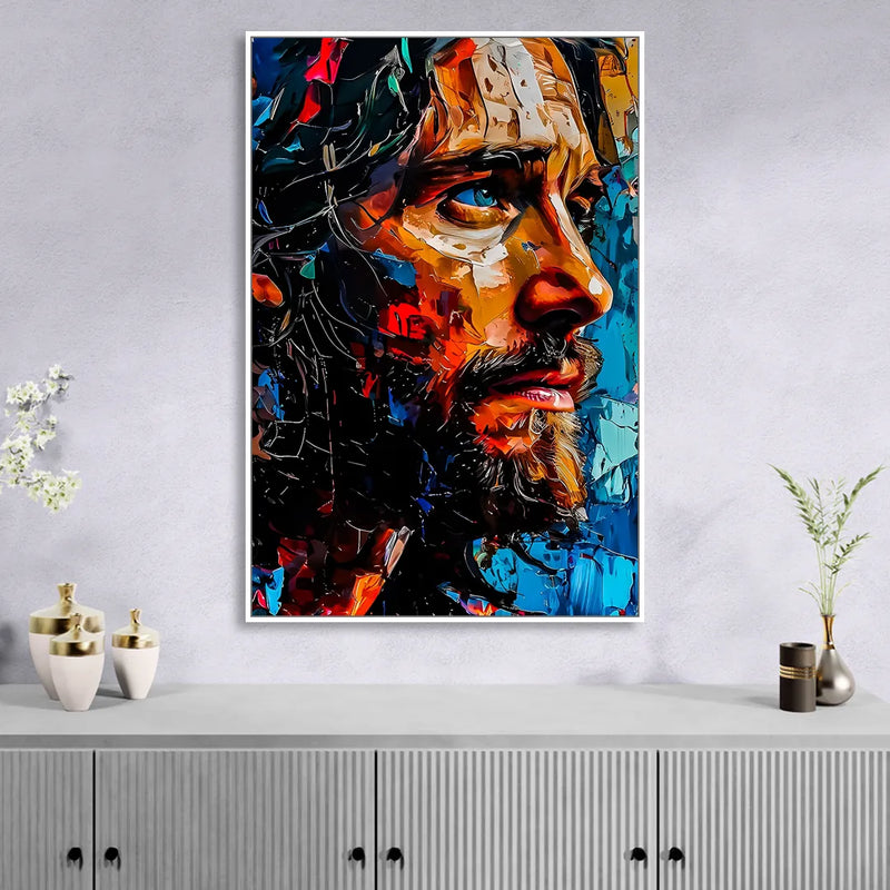 Abstract Jesus Portrait Sitting Room - White Canvas Wall Art