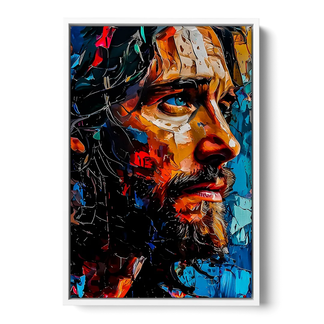 Abstract Jesus Portrait - White Frame Canvas