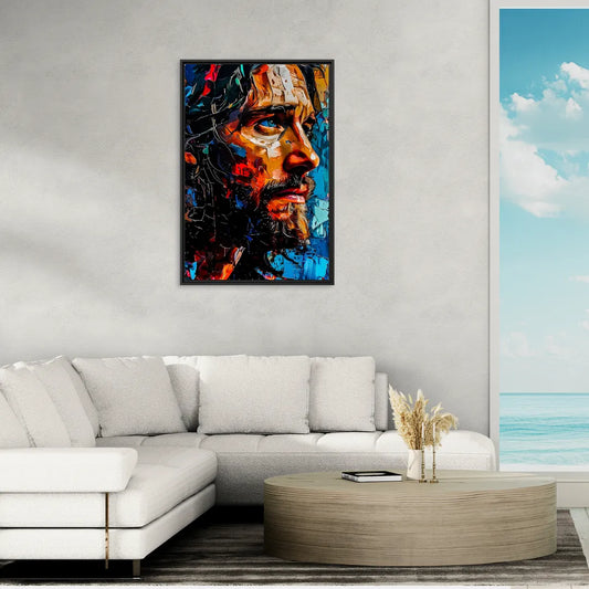 Abstract Jesus Portrait - Living Room Black Frame Canvas