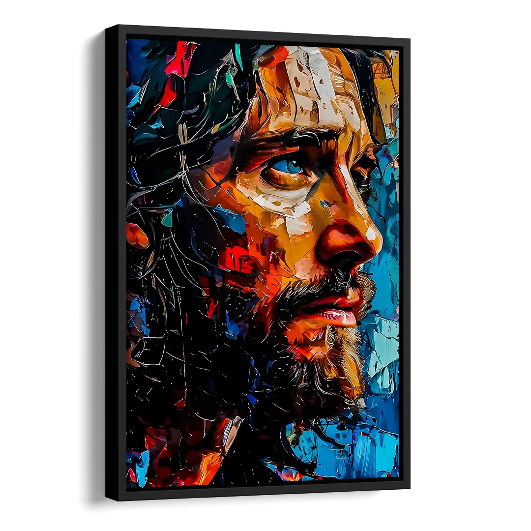 Abstract Jesus Portrait Side - Black Canvas Wall Art