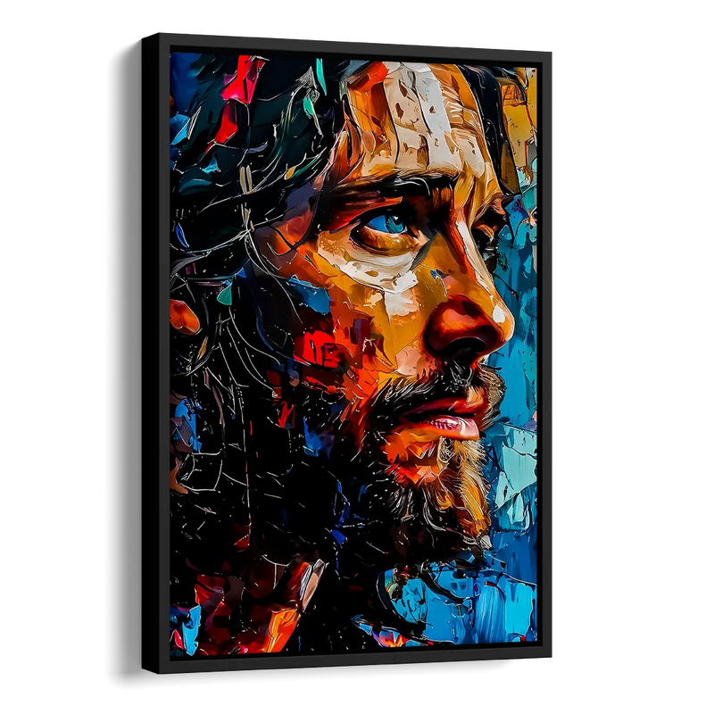 Abstract Jesus Portrait Side - Black Canvas Wall Art