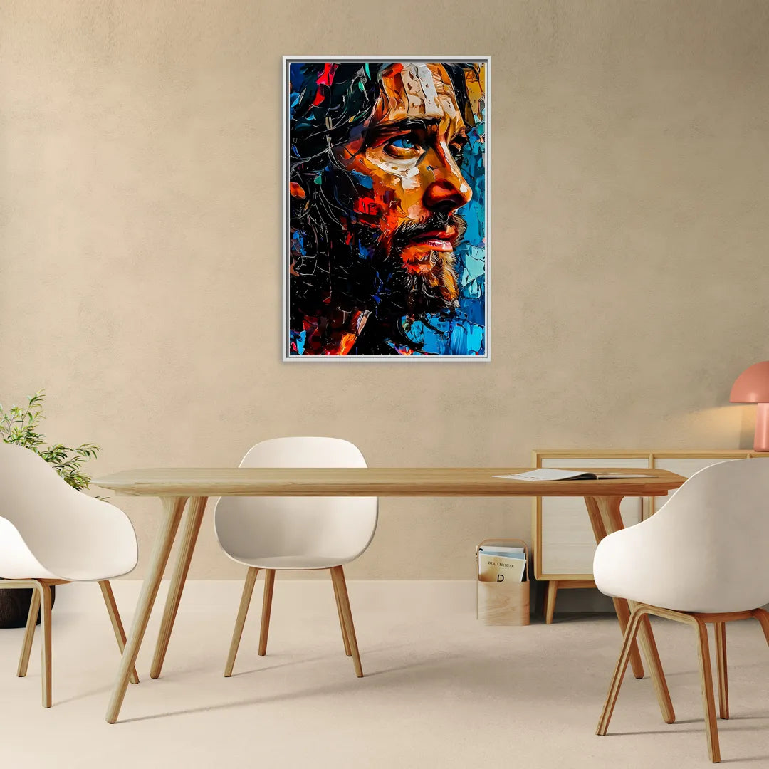 Abstract Jesus Portrait - Living Room White Frame Canvas