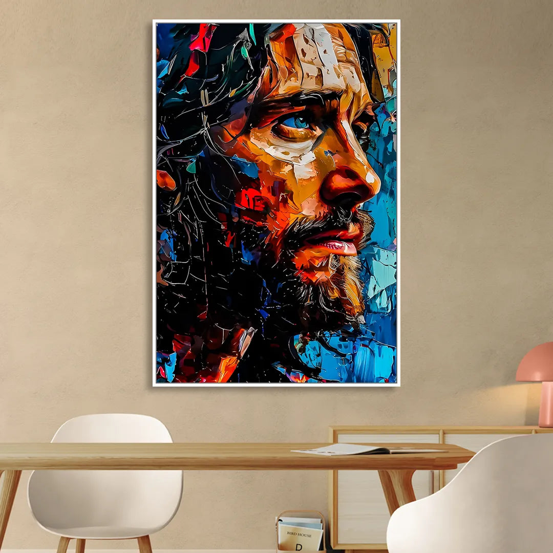 Abstract Jesus Portrait Living Room - White Canvas Wall Art