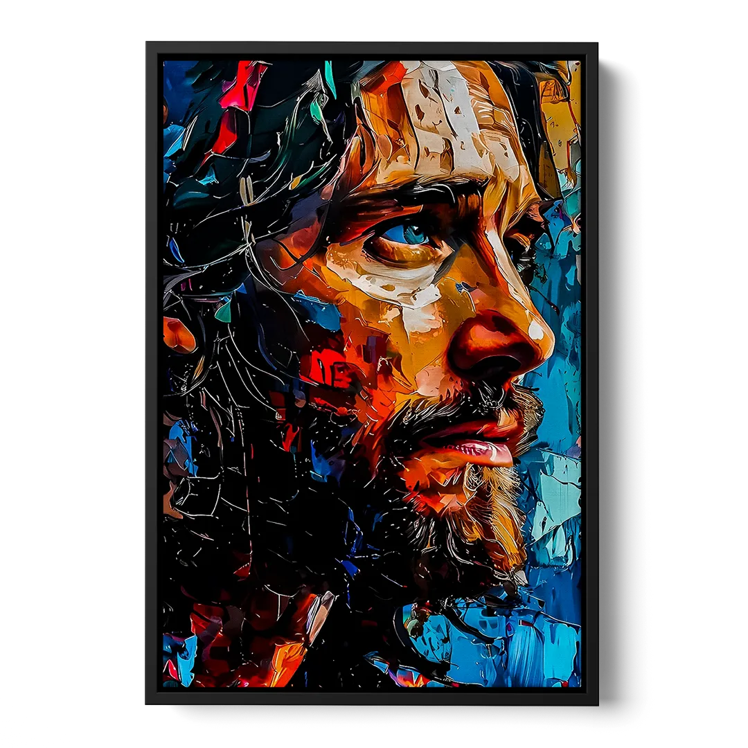 Abstract Jesus Portrait Front - Black Canvas Wall Art