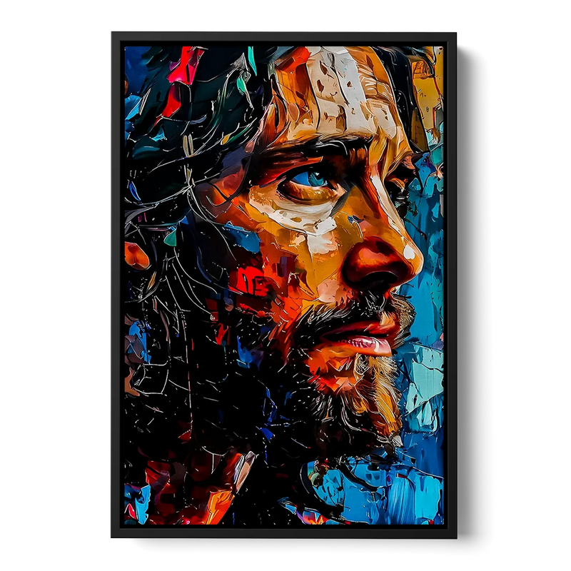 Abstract Jesus Portrait Front - Black Canvas Wall Art
