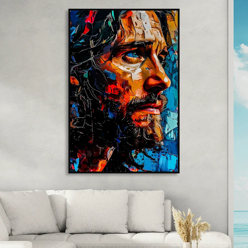 Abstract Jesus Portrait Living Room - Black Canvas Wall Art