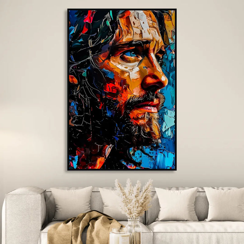 Abstract Jesus Portrait Sitting Room - Black Canvas Wall Art