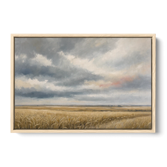 Abstract Landscape Canvas Art of the Open Prairie - Oak Framed Canvas Wall Art - Front