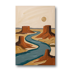 Abstract Landscape Painting of a River and Mesas - Canvas Wall Art - Front