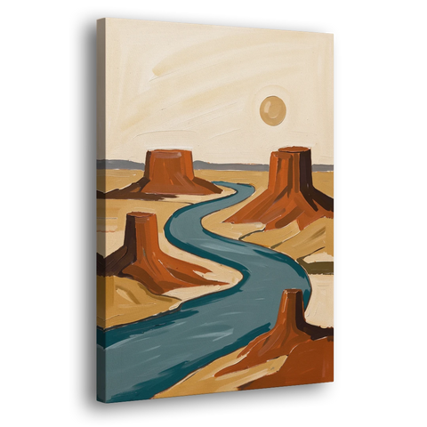 Abstract Landscape Painting of a River and Mesas - Canvas Wall Art - Side