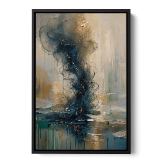 Abstract Navy Plume with Bronze Flecks - Black Framed Canvas Wall Art - Front