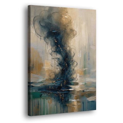 Abstract Navy Plume with Bronze Flecks - Canvas Wall Art - Side