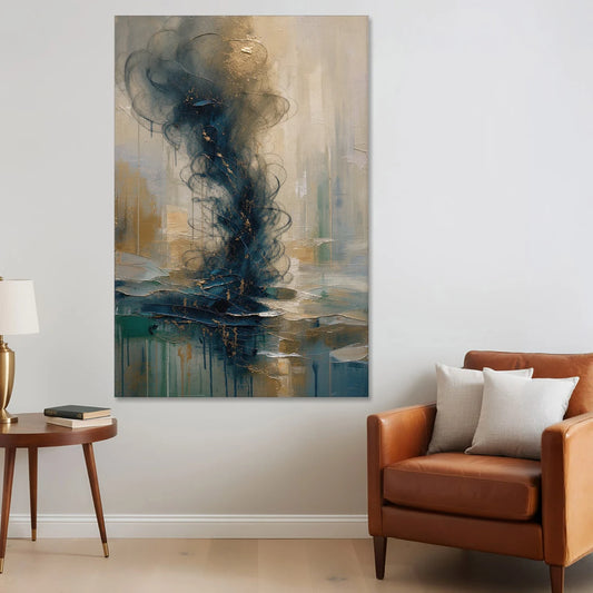 Abstract Navy Plume with Bronze Flecks - Canvas Wall Art - Sofa - 40x60