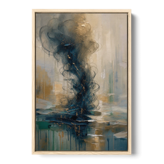 Abstract Navy Plume with Bronze Flecks - Oak Framed Canvas Wall Art - Front