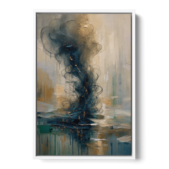 Abstract Navy Plume with Bronze Flecks - White Framed Canvas Wall Art - Front