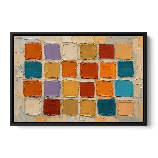 Abstract Orange Knife Tile Grid - Black Framed Canvas Wall Art - Front