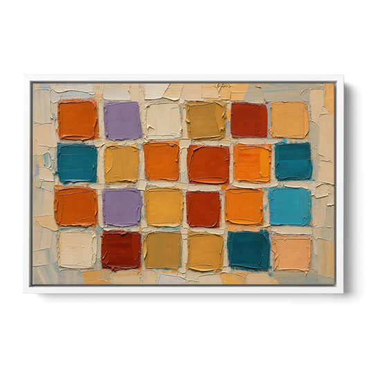 Abstract Orange Knife Tile Grid - White Framed Canvas Wall Art - Front