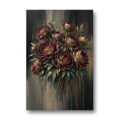 Abstract Peony Painting in Garnet and Gold - Canvas Wall Art - Front