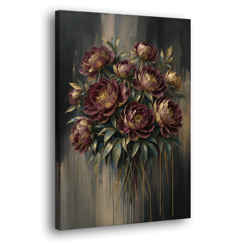 Abstract Peony Painting in Garnet and Gold - Canvas Wall Art - Side