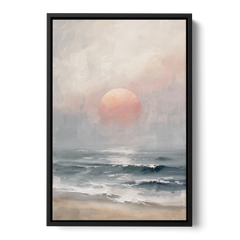 Abstract Pink Sun Through Sea Mist for the Bedroom - Black Framed Canvas Wall Art - Front