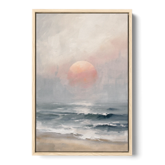 Abstract Pink Sun Through Sea Mist for the Bedroom - Oak Framed Canvas Wall Art - Front