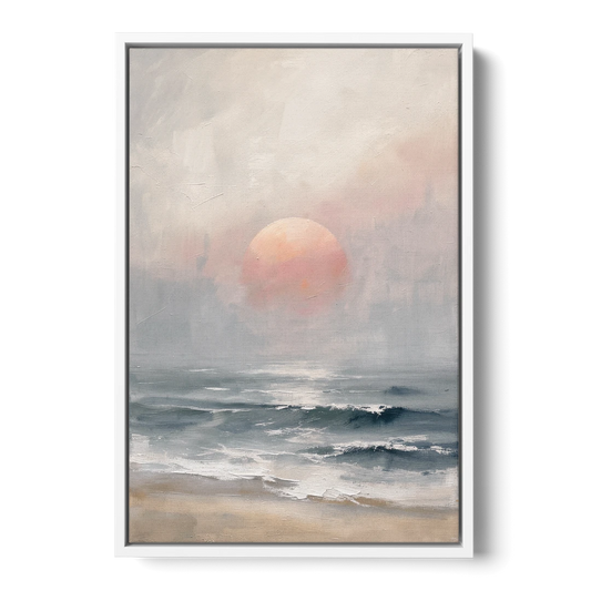 Abstract Pink Sun Through Sea Mist for the Bedroom - White Framed Canvas Wall Art - Front