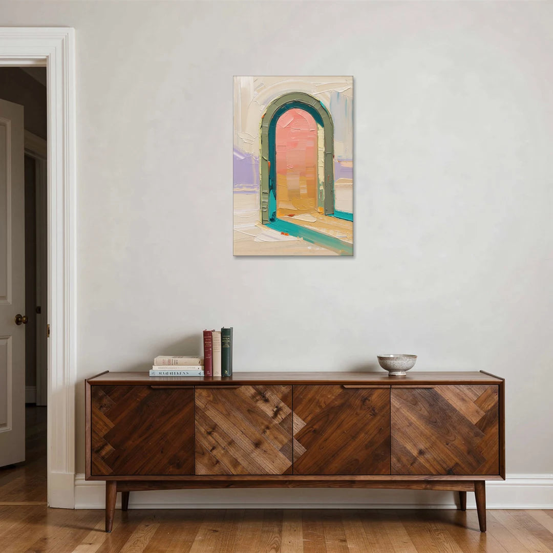 Abstract Sage Green Arch with Peach Glow - Canvas Wall Art - Coffee Table - 24x36