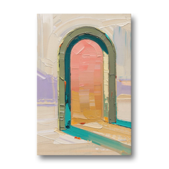 Abstract Sage Green Arch with Peach Glow - Canvas Wall Art - Front