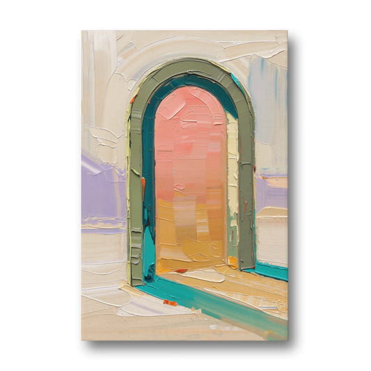 Abstract Sage Green Arch with Peach Glow - Canvas Wall Art - Front
