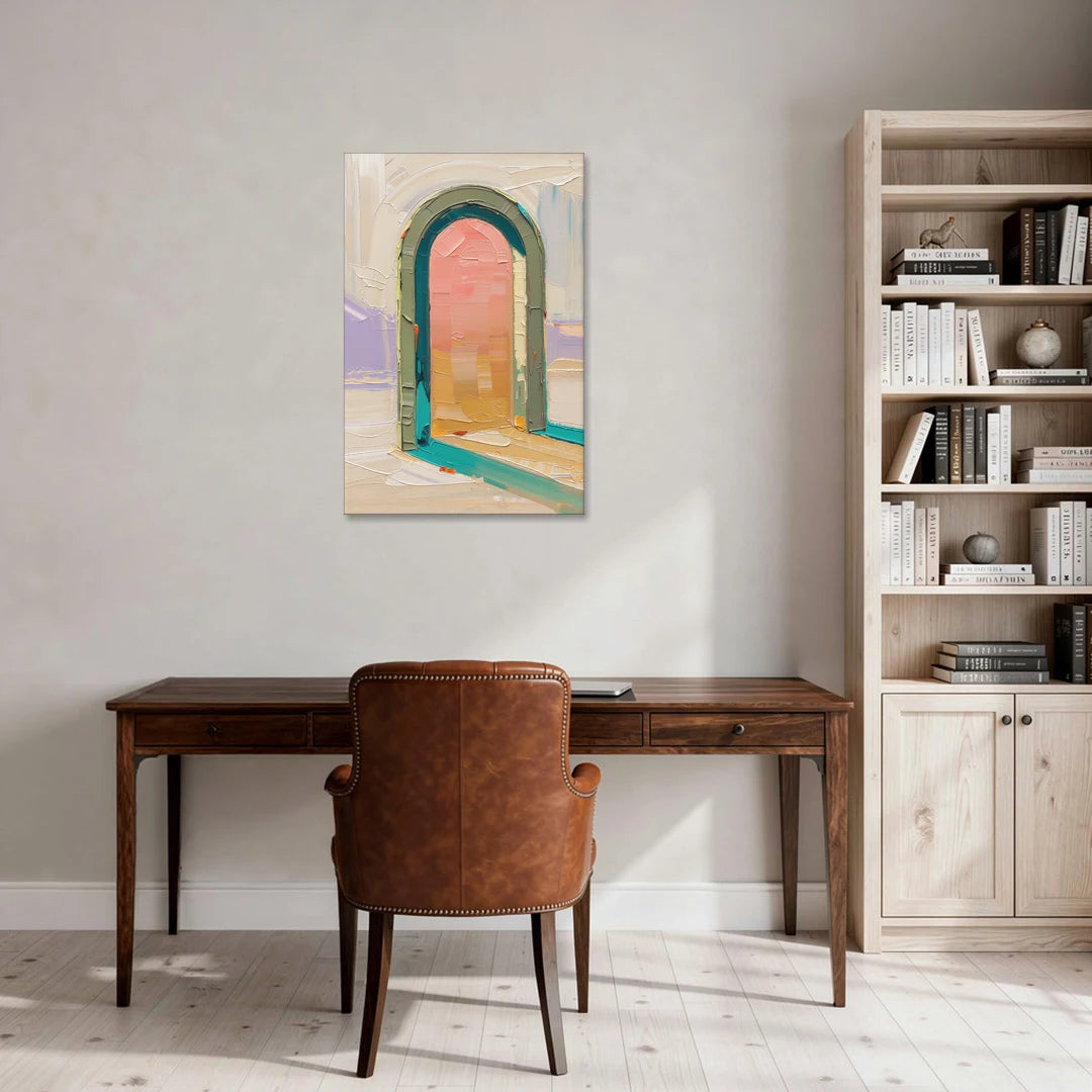 Abstract Sage Green Arch with Peach Glow - Canvas Wall Art - Office - 24x36