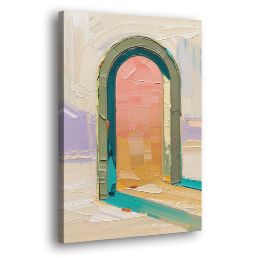 Abstract Sage Green Arch with Peach Glow - Canvas Wall Art - Side