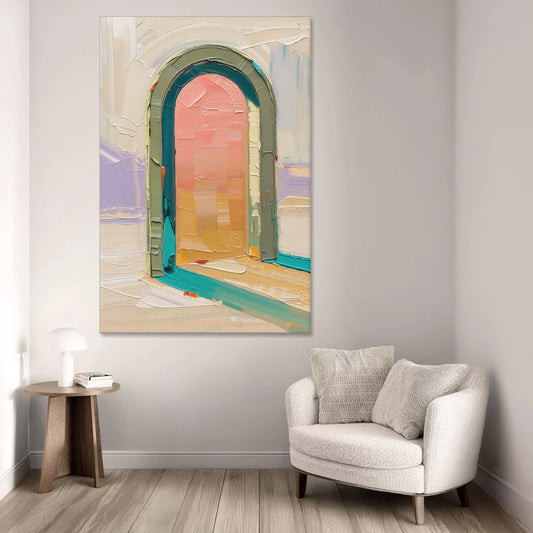 Abstract Sage Green Arch with Peach Glow - Canvas Wall Art - Sofa - 40x60