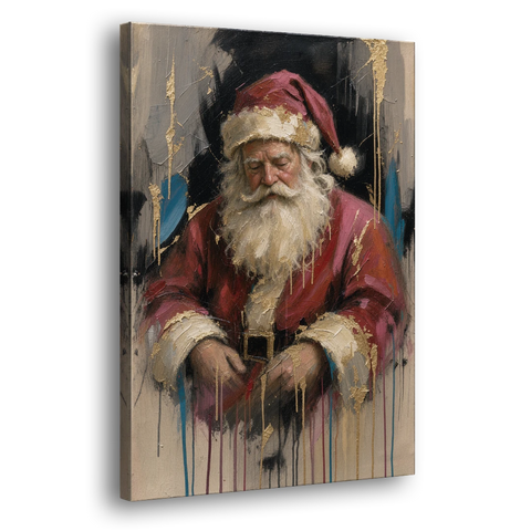 Abstract Santa Painting with Gold Drips - Canvas Wall Art
