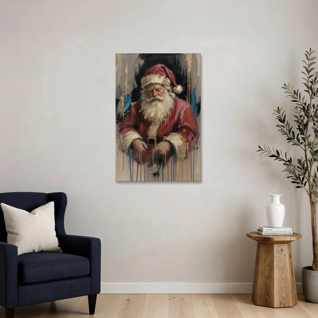Abstract Santa Painting with Gold Drips - Canvas Wall Art - Sofa - 24x36